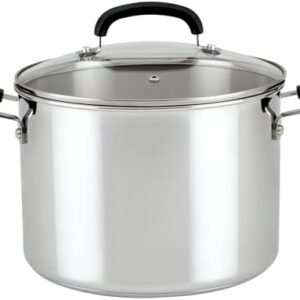 Farberware Brilliance Stainless Steel Stockpot with Glass Lid, 8 Quart, Dishwasher Safe and Induction Ready, Compatible with All Cooktops, Stainless Steel