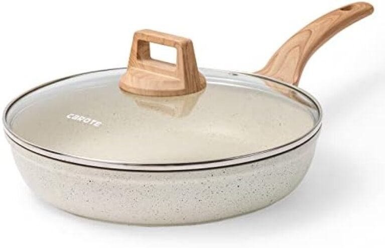 CAROTE 8 Inch Nonstick Skillet Frying Pan with Lid,White Granite Non Stick Omelet Pans,Fry Pan Egg Pan Stone Cookware Chef's Pan, PFOS & PFOA Free