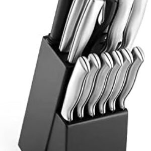 Farberware 15-Piece High-Carbon Stamped Stainless Steel Kitchen Knife Set with Wood Block, Steak Knives, Razor-Sharp, Black, Ultra-Sharp Blades, Ergonomic Comfort Grip