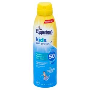 Coppertone Kids Sunscreen Spray SPF 50, Water Resistant Spray Sunscreen for Kids, Pediatrician Recommended Sunscreen Brand, Bulk Sunscreen SPF 50, 5.5 Oz Bottle, Pack of 3