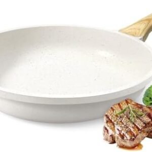Nonstick Frying Pan Skillet - 9.5" White Granite Non Stick Fry Pans, Omelette Pan Healthy Stone Cookware Compatible with All Stovetops, PFOA Free