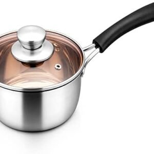 LIANYU 1QT Saucepan with Lid, 1 Quart Stainless Steel Saucepan, Small Pot Milk Soup Pan for Home Kitchen Restaurant, Long Heatproof Handle, Dishwasher Safe