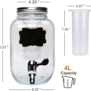 1-Gallon Glass Beverage Dispenser,Accguan Drink Dispenser with Tin Lid and Leak Free Spigot,Black Iron Frame,Mason Drink Dispenser for Parties, Picnics, Barbecues and Daily,2 pack