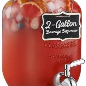 2 Gallon Glass Beverage Dispenser, 18/8 Stainless Steel Spigot and Lid - Glass Drink Dispensers for Parties - Mason Jar Drink Dispensers with Lids - Laundry Detergent Holder