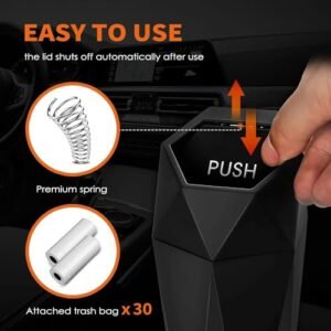 HOTOR Car Trash Can with Lid – 2 Pack, Mini Essential Car Accessories for Interior, Leakproof Garbage Can with 30 Attached Trash Bags, Multipurpose Organizers and Storage for Car, Home, Office