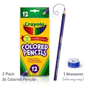 Generic Colored Pencils 12ct 2pk, Assorted Colors, Pre-Sharpened + Bonus Sharpener (Color May Vary) – Vibrant Colors for Art & School Projects