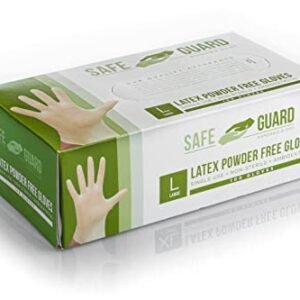 SAFEGUARD Latex Powder Free Gloves, Large, 100 Count (Pack of 1),White