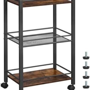 Bar Cart, 3-Tier Mobile Rolling Cart with Protective Rails, Industrial Serving Cart with Wheels, Beverage Cart with Protective Rails, for Home, Kitchen, Dining Room UFG01TC01