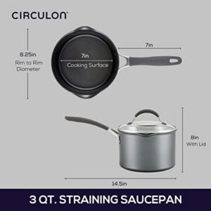 Circulon A1 Series with ScratchDefense Technology Nonstick Induction Straining Sauce Pan with Lid, 3 Quart, Aluminum, Graphite