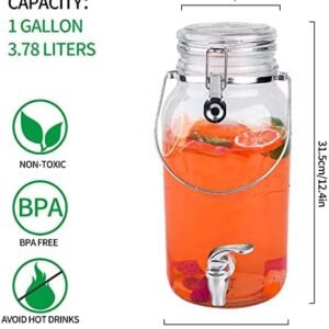 Eleganttime 1 Gallon Glass Drink Dispensers for Parties,2 Pack Beverage Dispenser With Spigot,Laundry Detergent Dispenser Punch Bowls Juice Water Dispenser for Parties