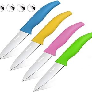 Paring Knife,3.7 inch Fruit and Vegetable Paring Knives,Stainless Steel Super Sharp Small Kitchen Knives Sets,Assorted Colors Handle(Set of 4)