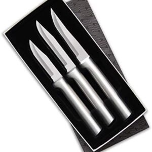 Rada Cutlery - S01 Rada Cutlery Paring Knife Set 3 Knives with Stainless Steel Blades and Brushed Aluminum Made in The USA, 7 1/8", 6 3/4", 6 1/8", Silver Handle