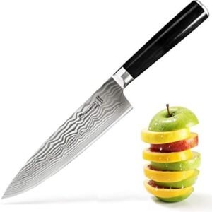 MICHELANGELO Professional Chef Knife 8 Inch Pro, German High Carbon Stainless Steel with Ergonomic Handle, Japanese Knife, for Kitchen - Inch, Etched Damascus Pattern
