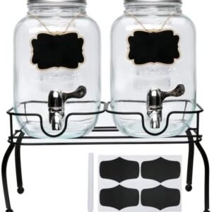 1-Gallon Glass Beverage Dispenser,Accguan Drink Dispenser with Tin Lid and Leak Free Spigot,Black Iron Frame,Mason Drink Dispenser for Parties, Picnics, Barbecues and Daily,2 pack