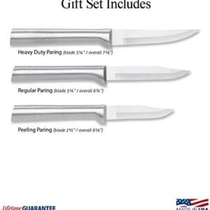 Rada Cutlery – S01 Rada Cutlery Paring Knife Set 3 Knives with Stainless Steel Blades and Brushed Aluminum Made in The USA, 7 1/8″, 6 3/4″, 6 1/8″, Silver Handle