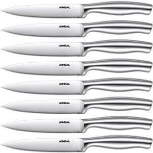 Steak Knives, Stainless Steel Steak Knives Set of 8, Never Needs Sharpening Dinner Steak Knife Set, 4.5 Inch Sharp Micro Serrated Steak Knives