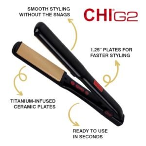 CHI G2 Flat Iron, Hair Straightener For A Smooth Finish, Ceramic Heater For 40 Second Heat Up, Durable Design, 1.25″ Iron