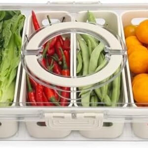 shopwithgreen Storage Containers for Fridge with Lid and Handle, Portable Food Box Container with 4 Removable Colanders, Fresh Produce Saver for Fruit, Vegetable, Refrigerator, Kitchen, Home, Picnic