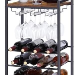 NANANARDOSO Bar cart，4Tier Serving Carts with Wine Rack and Glass Holder,Industrial Style Wine cart for Kitchen，Pantry，Home