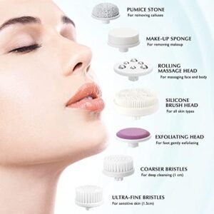 COSLUS Facial Cleansing Brush Silicone Face Scrubber: 7 in 1 FBS-D Electric Exfoliating Rotating Massage Device Waterproof Deep Cleaning Exfoliation Spa Machine – Electronic Skin Care Wash System