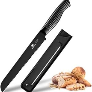 KALOO Serrated Bread Knife, Bread Knife For Homemade Bread, Professional Bread Cutter & Bread Slicers, Ultra Sharp German Stainless Steel, Full Tang With Sheath (8-Inch Blade With 5-inch Handle)