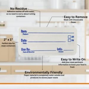 ATL Direct 2×1 Dissolvable Labels for Food Containers (500, Blue) – Writeable, Heat-Resistant, Freezer-Safe, Bilingual Restaurant Supplies