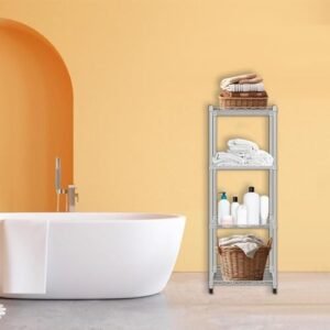 4 Tier Fixed Layer Spacing Storage Shelf Metal Storage Rack Wire Shelving Unit Storage Shelves Metal 528Lbs Capacity 17″ L x 13″ W x 47″ H for Pantry Closet Kitchen Laundry Grey