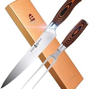 TUO Carving Set - 9" Carving Knife & 7" Fork - Professional 2 Pcs Meat Carving Knife Set - German Stainless Steel Slicing Set - Pakkawood Handle - Luxurious Gift Box Included - Fiery Phoenix Series