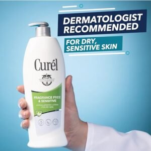 Curel Fragrance Free Comforting Body Lotion, Unscented Dry Skin Moisturizer for Sensitive Skin, with Advanced Ceramide Complex, Repairs Moisture Barrier, 20 oz