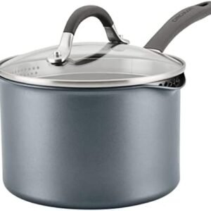 Circulon A1 Series with ScratchDefense Technology Nonstick Induction Straining Sauce Pan with Lid, 3 Quart, Aluminum, Graphite