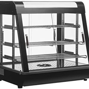 3-Tier Food Warmers Countertop, 27" Commercial Warm for Food Pizza Warmer w/ 3D Heating with Stainless Frame Sliding Glass Doors Pastry Display Case for Buffet Restaurant