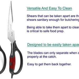 Kitchen Scissors – Heavy Duty Utility Come Apart Kitchen Shears for Chicken, Meat, Food, Vegetables – 9.25 Inch Long Black & Red