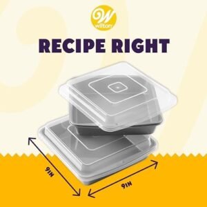 Wilton Recipe Right Non-Stick 9-Inch Square Baking Pan with Lid, Steel Baking Pans with Plastic Lid, Set of 2