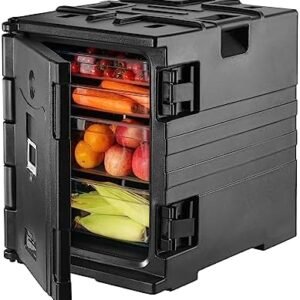 VEVOR Insulated Food Pan Carrier, 95 Qt Hot Box for Catering, LLDPE Food Box Carrier w/Double Buckles, Front Loading Food Warmer w/Handles, Stackable End Loader for Restaurant, Canteen, etc. Black