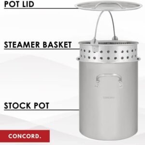 CONCORD 36 QT Stainless Steel Stock Pot w/Basket. Heavy Kettle. Cookware for Boiling (36)