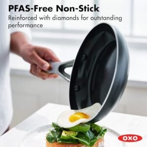 OXO Agility Series 8″ Frying Pan Skillet, Ceramic Nonstick Cookware PFAS-Free, Induction Suitable, Quick Even Heating, Stainless Steel Handle, Chip-Free Rims, Dishwasher and Oven Safe, Black