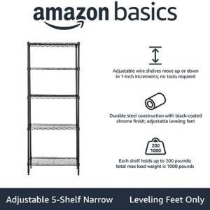 Amazon Basics 5-Shelf Adjustable, Storage Shelving Unit, (200 Pound Loading Capacity per Shelf), Steel Organizer Wire Rack, 13.4″D x 23.2″W x 60″H, Black