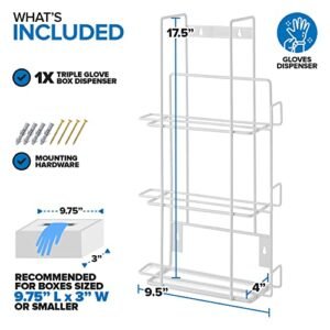 Stock Your Home (White) Metal Triple Gloves Dispenser, Tissue Box Shelf, Glove Box Holder Wall Mount, for Kitchen, Cleaning Closet, Lab, Exam, or Office
