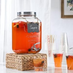 2 Gallon Glass Beverage Dispenser, 18/8 Stainless Steel Spigot and Lid – Glass Drink Dispensers for Parties – Mason Jar Drink Dispensers with Lids – Laundry Detergent Holder