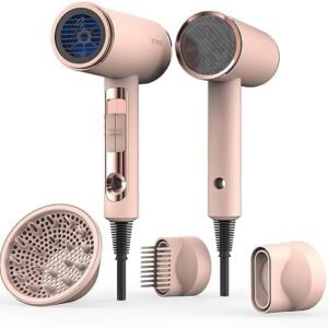 FUNTIN Hair Dryer, Blow Dryer with Diffuser Brush for Women 4C Thick Hair Ionic Hair Dryer(Baby Pink)