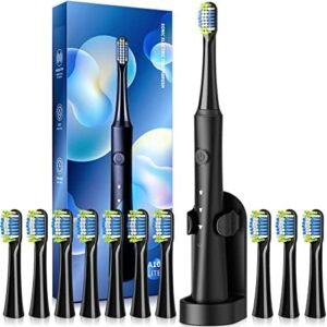 Electric Toothbrush for Adults with Holder and 10 Brush Heads, Rechargeable Toothbrush Electric Fast 2 Hr Charge Last 35 Days, 40000 VPM and 3 Modes,Smart Timer