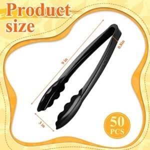 Tessco 50 Pcs Plastic Tongs for Serving Bulk 9 Inch Plastic Serving Tongs, Disposable Serving Utensils Tongs, Heavy Duty Plastic Salad Tongs for Kitchen Buffets BBQ Events Catering (Black)