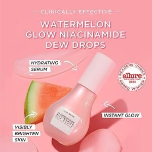 Glow Recipe Watermelon Glow Niacinamide Dew Drops Face Serum – Hydrating Hyaluronic Acid Skincare Serum, Makeup Primer & Liquid Highlighter for Dewy, Glowing Skin – Brightening Face Serums (40ml)