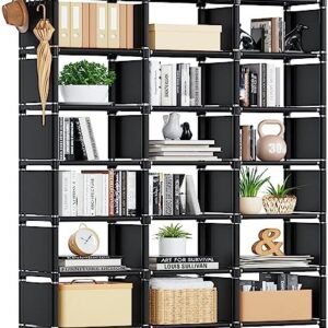 Mavivegue Bookcase, 18-Cube Extra Large Book Shelf, DIY Cube Storage Organizer for Bedroom, Living Room, Home Office - Black