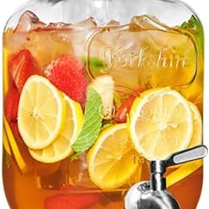 FineDine Glass Drink Dispenser for Fridge - 1 Gallon Water, Laundry Detergent, Juice or Beverage Dispenser for Parties with Spigot - Serveware for BBQ, Picnic, Pool Party and Social Events