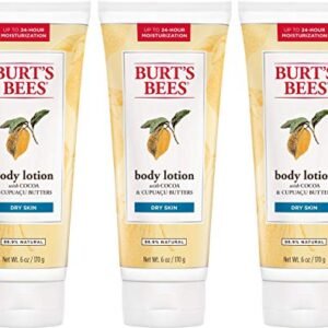 Burts Bees Butter Body Lotion for Dry Skin with Cocoa & Cupuau, 6 Oz - Pack of 3 (Package May Vary)
