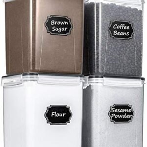 Wildone Large Food Storage Containers 5.2L /175oz, 4 Piece BPA Free Plastic Airtight Food Storage Containers for Flour, Sugar, Baking Supplies, Kitchen & Pantry Containers with 20 Labels
