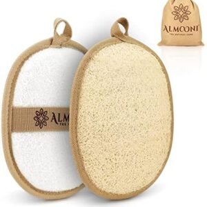 Almooni Natural Loofah Exfoliating Body Scrubber, Made with Natural Egyptian Shower Loofah Sponge, Bath Shower Loofah Sponge for Women and Men, for Face and Body That Gets You Clean - 2 Count (1 Pack)