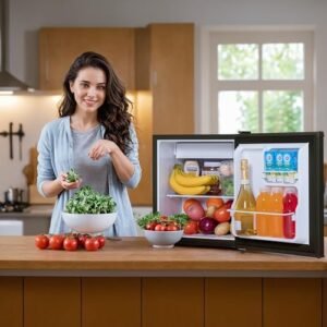 1.7 Cu.Ft Small Fridge for Bedroom Office, Small Refrigerator with Freezer, Auto Defrost, Low Noise, Energy Saving, Compact Refrigerator for Bedroom, Office, Dorm, Black