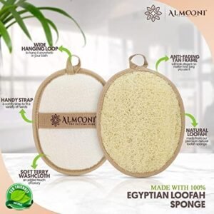 Almooni Natural Loofah Exfoliating Body Scrubber, Made with Natural Egyptian Shower Loofah Sponge, Bath Shower Loofah Sponge for Women and Men, for Face and Body That Gets You Clean – 2 Count (1 Pack)